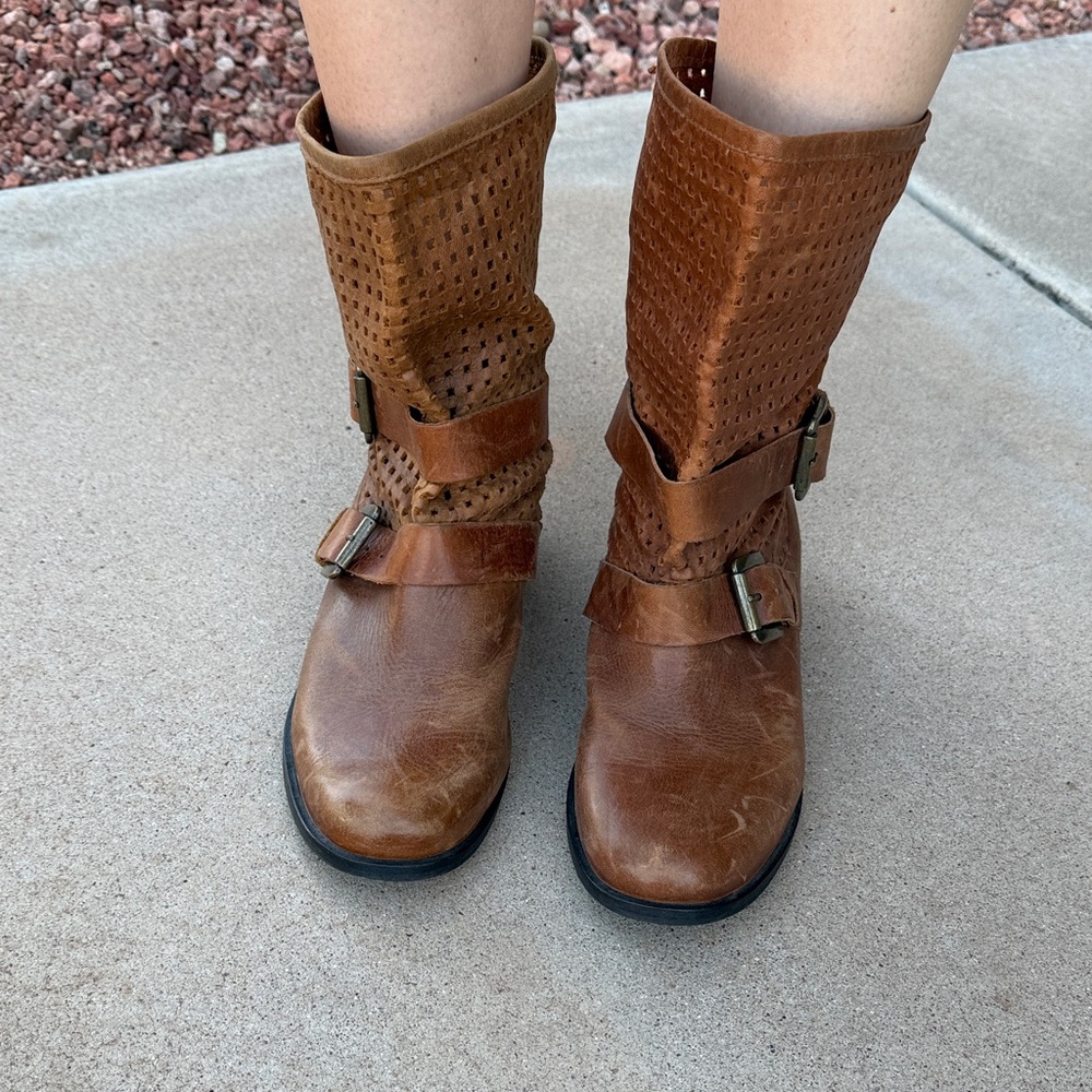 Steve Madden Brown Perforated Leather Combat Boots